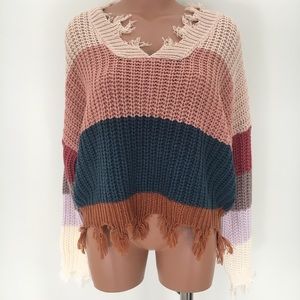 Knit Scoop Neck Colorblock Sweater